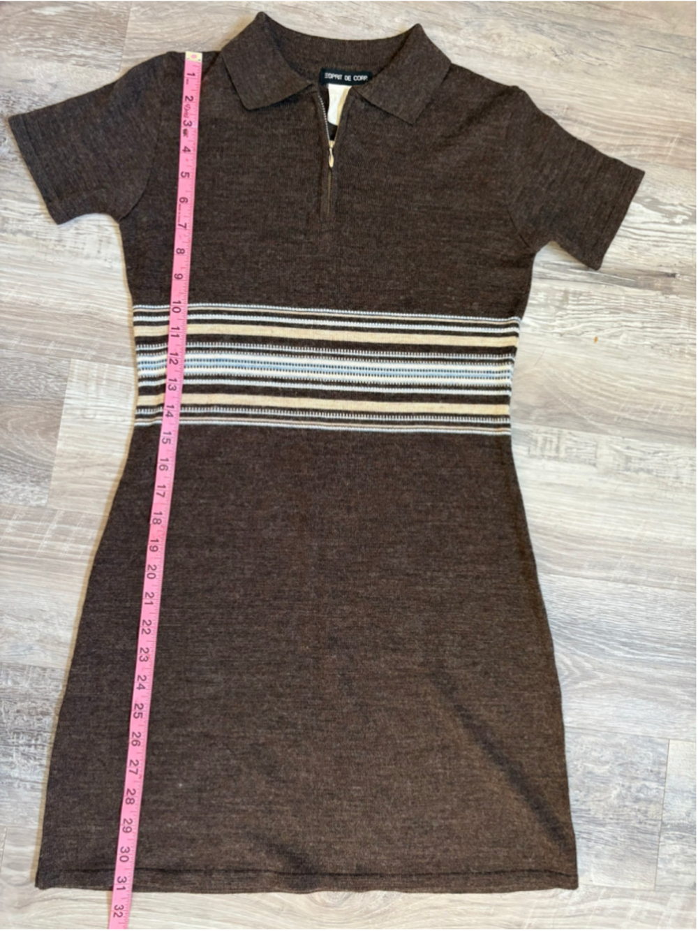 Vintage 90s Esprit de Corp Knit Polo Dress Brown Striped Mini S/M - Picture 9 of 12